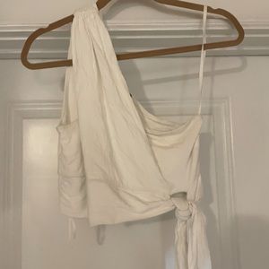 White One Shoulder Free People Top w/ Tie Detail